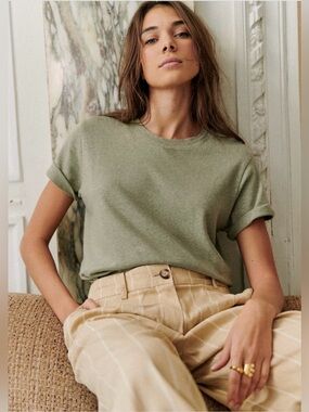 Sezane Martha T-Shirt - Olive Green Crewneck Tee-XS- Like New